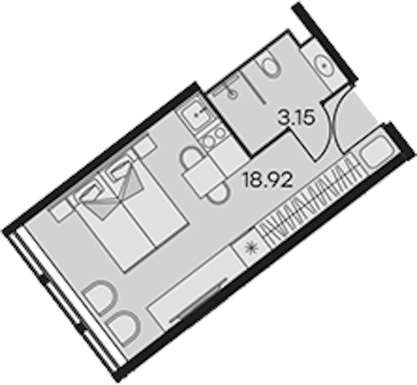 Квартира студия 22.07 м², 13/15 эт., Апарт-отель «Апарт-отель 25-7 Заневский»